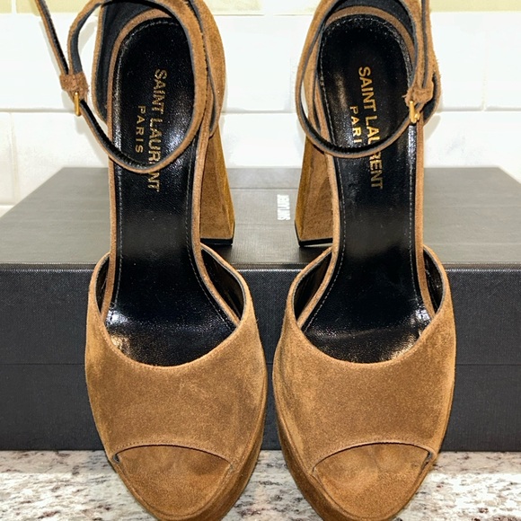 Saint Laurent Tan Suede Platform Heels - Picture 2 of 10